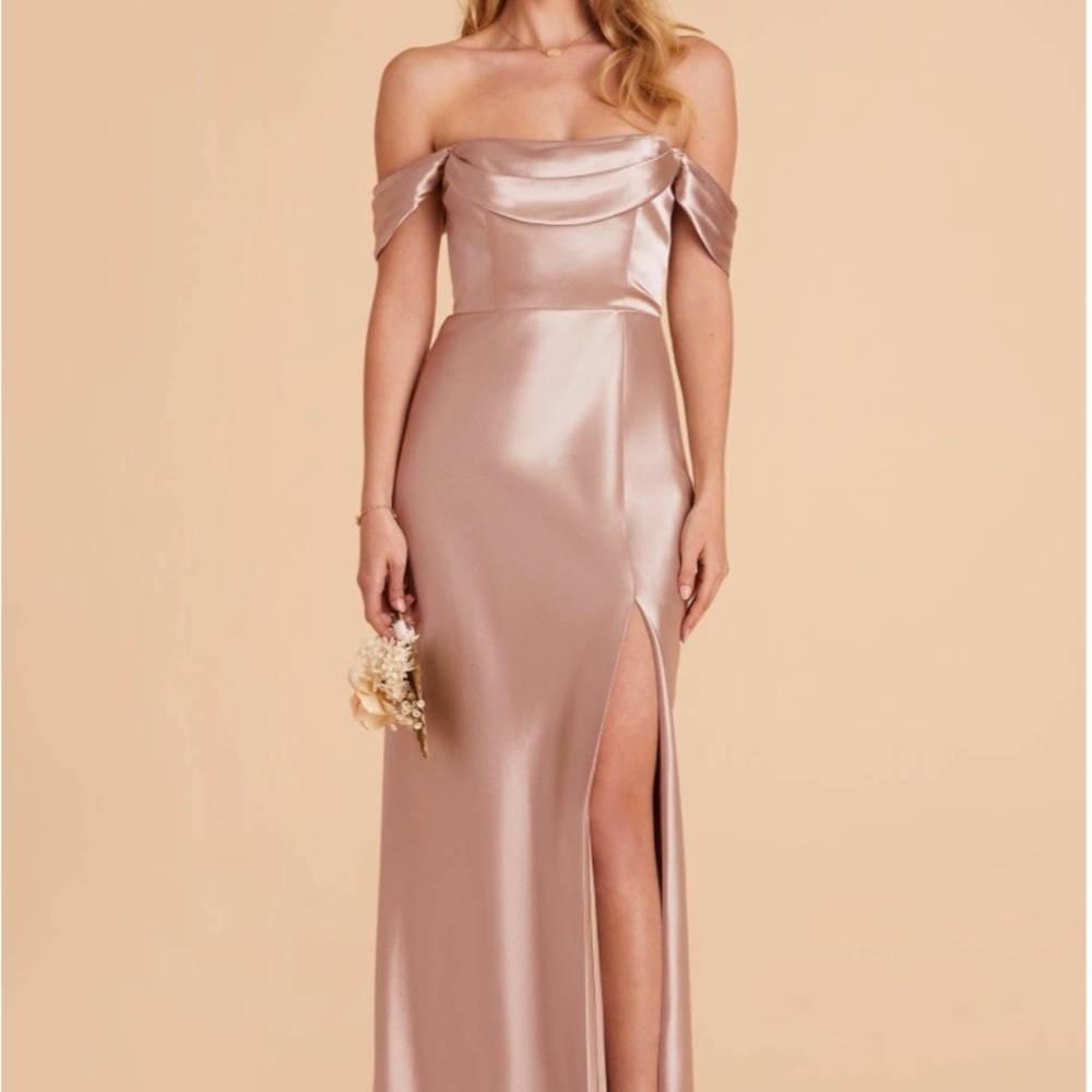 Strapless Satin Gown in Taupe